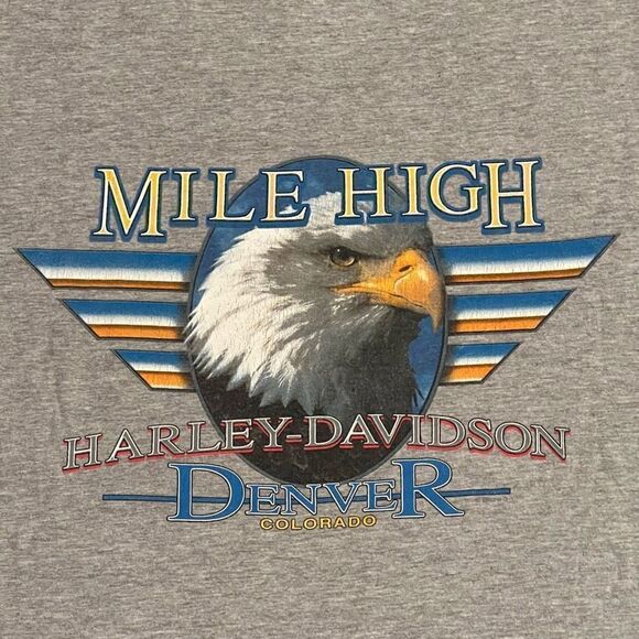 ‘08 Harley Davidson Mile High Denver Eagle Grey Graphic Tee Shirt / Size XL - Picture 4 of 5